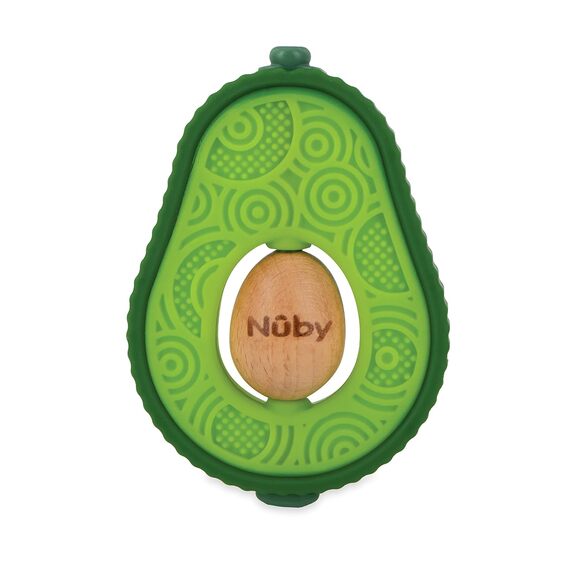 Nuby Silicone Avocado Teether 3 Months Plus Baby Toy Spinning Wood Seed BPA Free - Picture 1 of 6